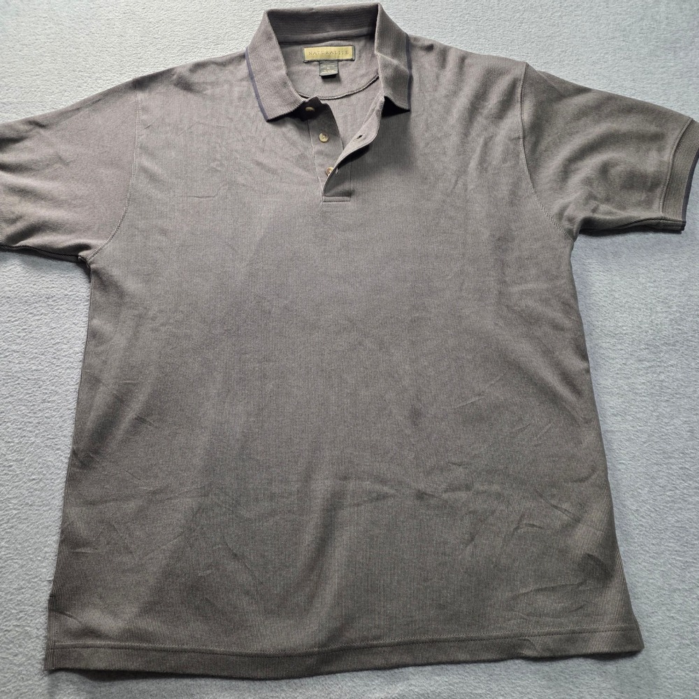 Polo Shirt Mens Gray XL Striped Textured Short Sleeve Cotton Naturalife